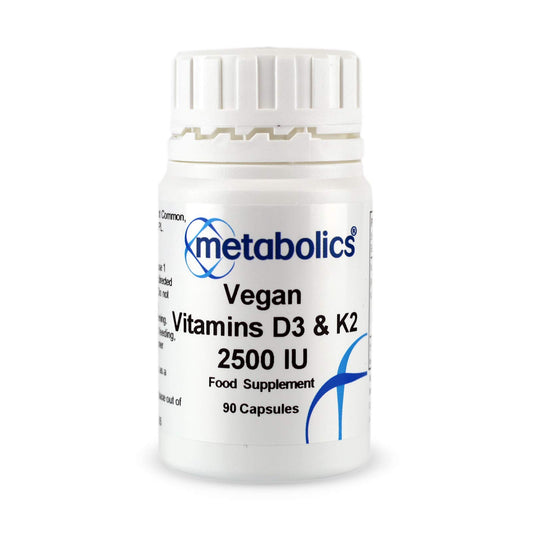 Metabolics Vegan Vitamin D3 and K2 2500 IU | Vegan Vitamin D Supplement | Vitamin D and K2 Complex- Made in The UK, Supports Healthy Bones, Teeth and Cell Division