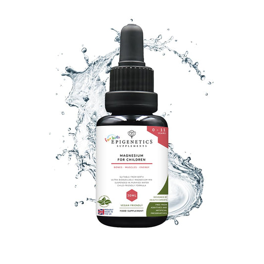 Epigenetics Magnesium for Children 30ml | from Birth Magnesium Mix Supplement 0-11 Years | Newborns Baby Kids Sugar Free UK Made Vegan Mini Liquid | 5 Drops Daily