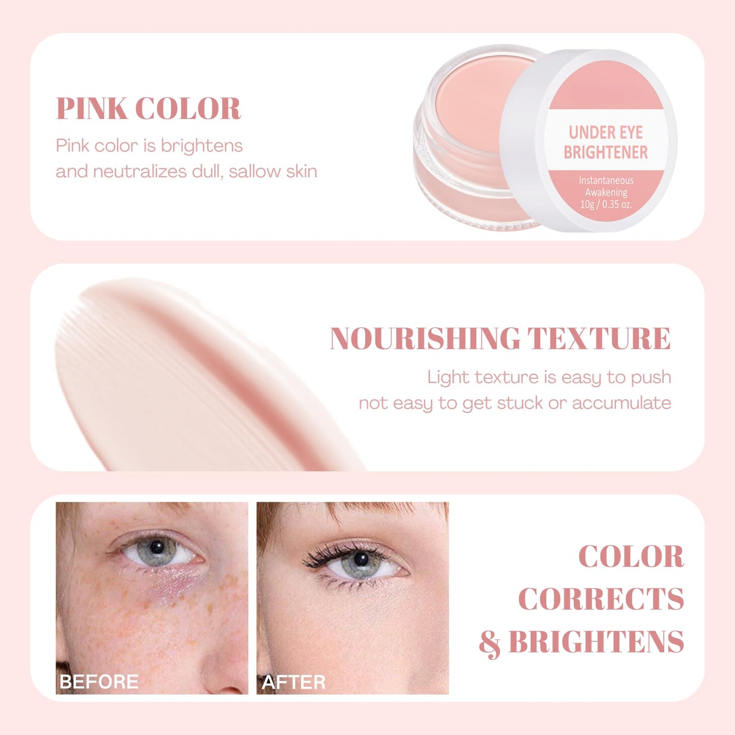 NLFOX Under Eye Brightener - Under Eye Concealer Brightener & Correctors - Eye Colour Corrector Dark Circles - Eye Brightener & Primer Moisturising Concealer ForKorean Makeup Blemish Concealer (Pink)