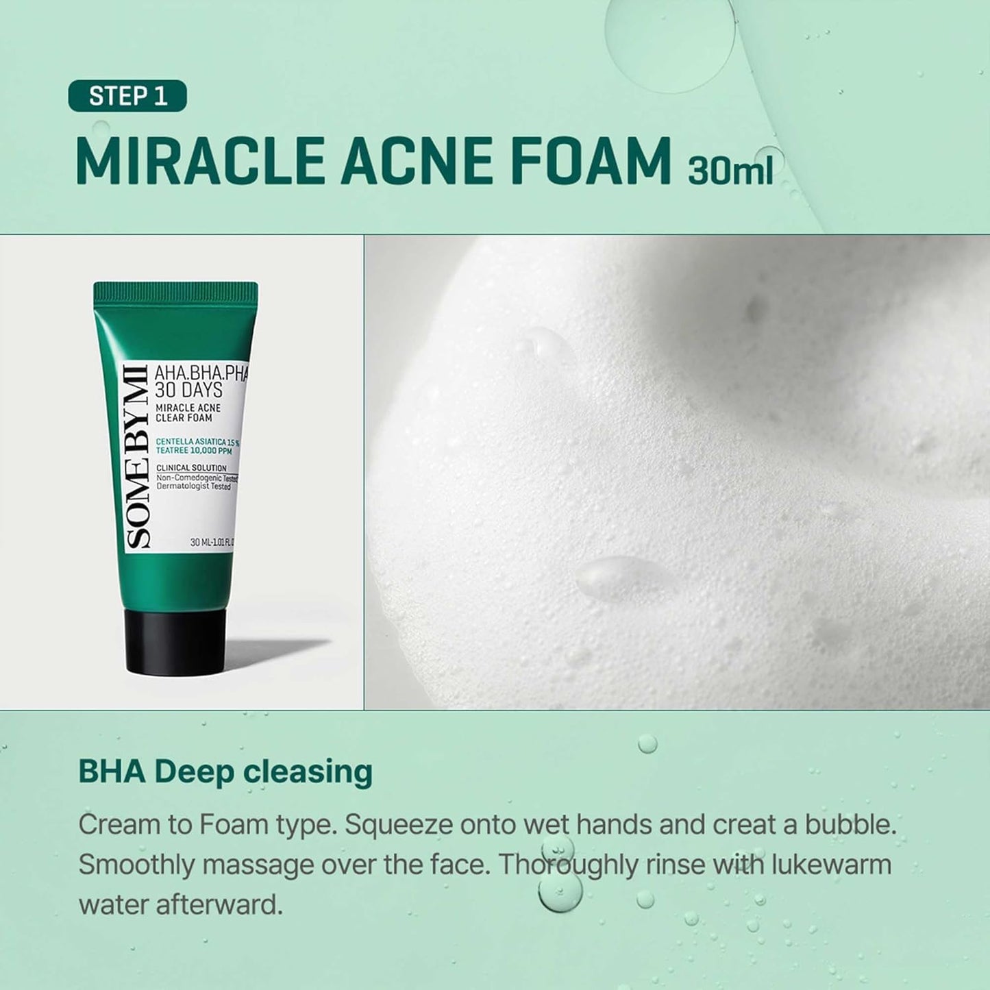 SOME BY MI AHA.BHA.PHA 30 Days Miracle AC SOS Kit, 4 Pcs, Toner 30ml, Serum 10ml, Cream 20g, Acne Foam 30ml