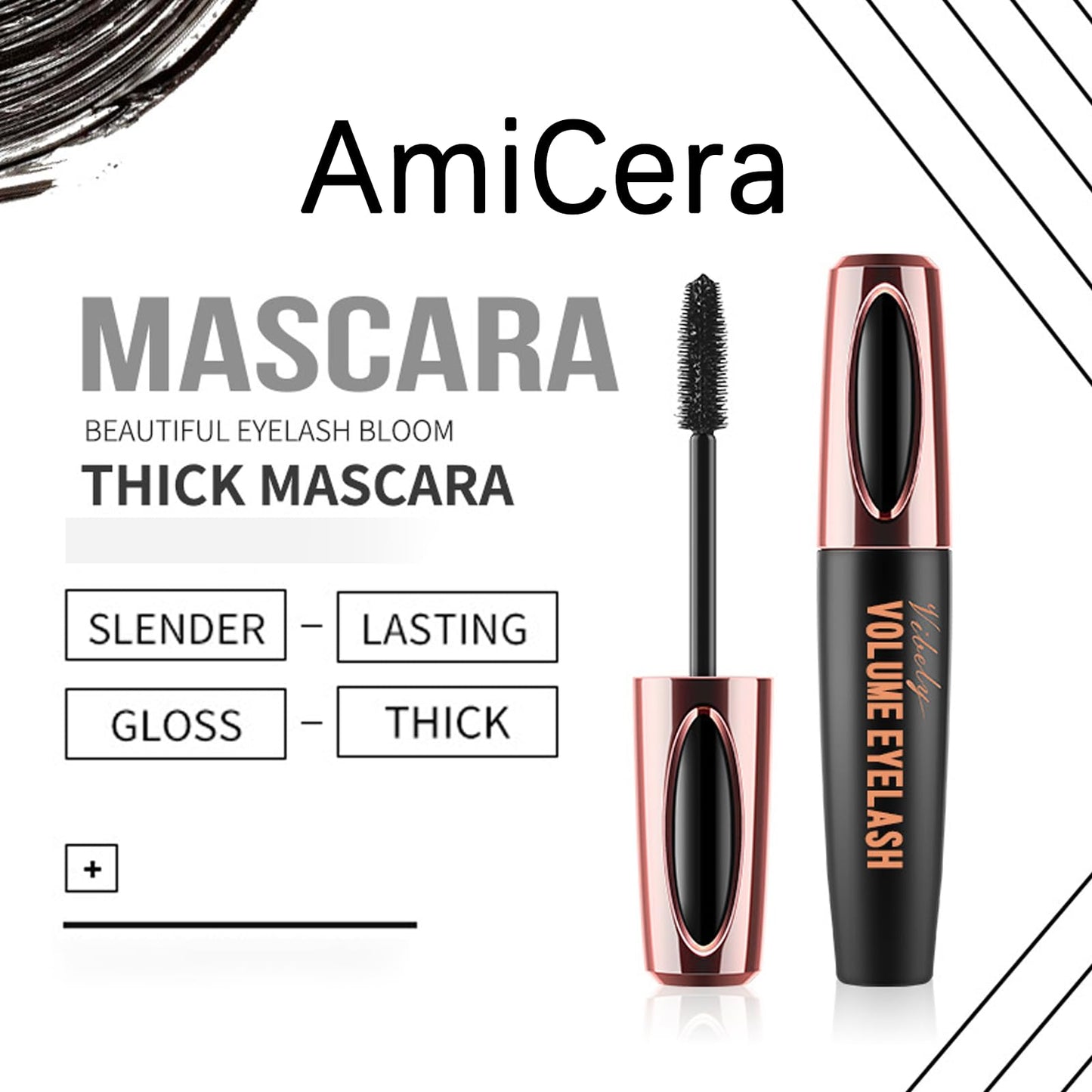 AmiCera Mascara Black, Volume and Length Waterproof Mascara for Older Women, Long Lasting Smudge-proof Hypoallergenic Clump-Free, All Day Natural Looking, Korean 4D Silk Fiber Lash