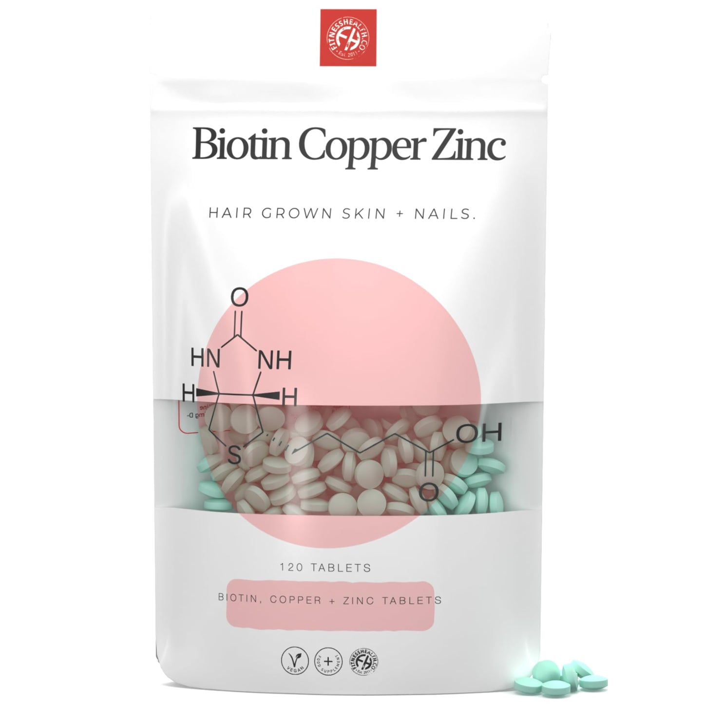 Fitness Health Biotin, Copper & Zinc Tablets - Promotes Healthy Hair, Skin & Nails - High Energy Production - Support Hormone Balance - Vegan Biotin Complex Supplements โ (120 Tablets)