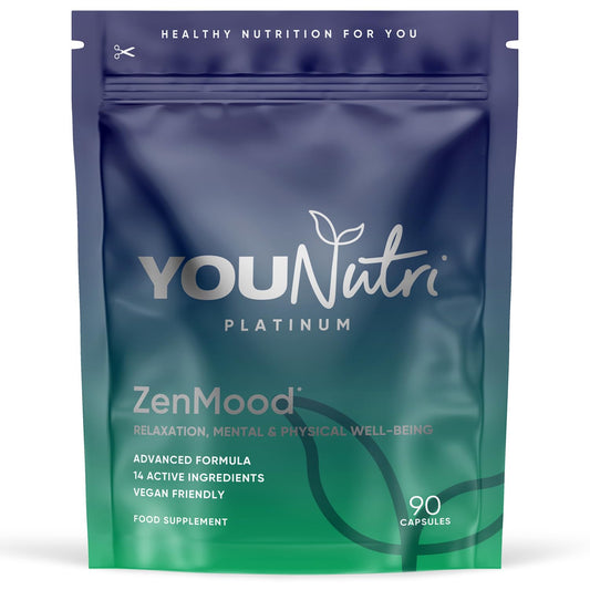 YouNutri ZenMood for Relaxation, Mental & Physical Well-Being with Lemon Balm, Magnesium Bisglycinate, L-Theanine, Chamomile and Saffron | Stress Relief & Mood Support | 1 Month Supply