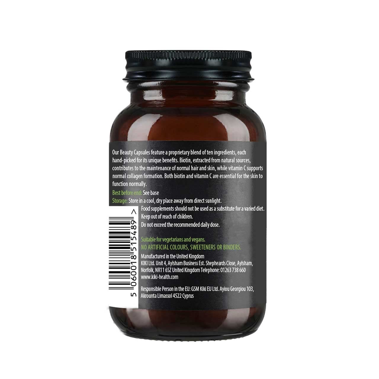 KIKI HEALTH KIKI Health - Beauty Capsules with Plant-Based Ceramides - High in Vitamin C, Vitamin E, Biotin and Zinc - for Maintenance of Normal Hair and Skin - 60 Vegetarian Capsules