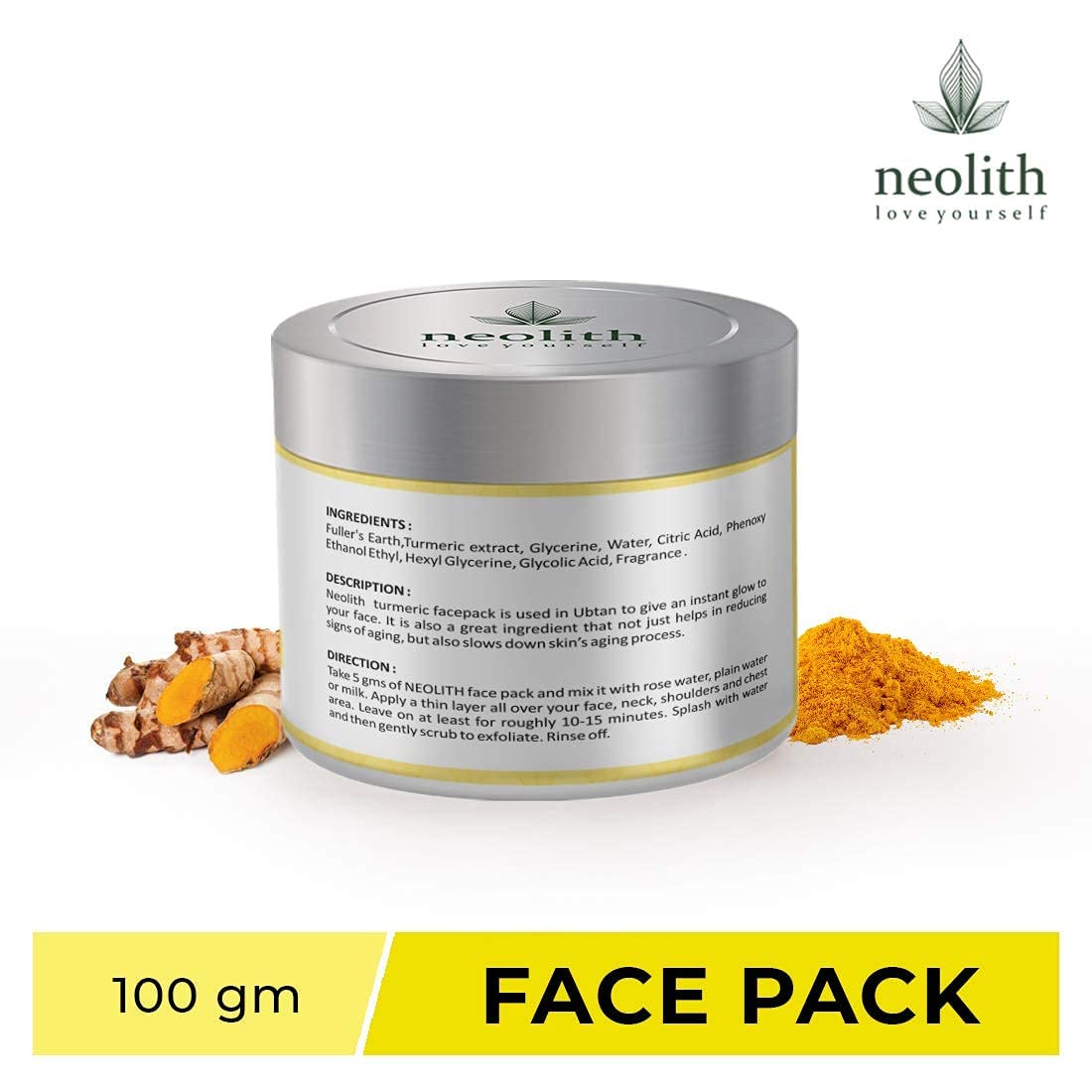 Neolith Turmeric Ubtan Clay Face Mask for Skin Brightening, Glowing Skin, Tan Removal, Oil Control, Black head removal, Anti Acne & Fairness, 100gm
