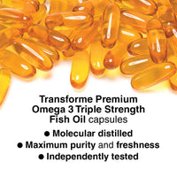 Transforme Omega 3 Fish Oil 2000mg, 2 1000mg Capsules Serving 660mg EPA & 440mg DHA, 3 Months Supply, 180 Omega 3 Capsules High Strength Fish Oil, Supporting Heart, Brain and Eye Health