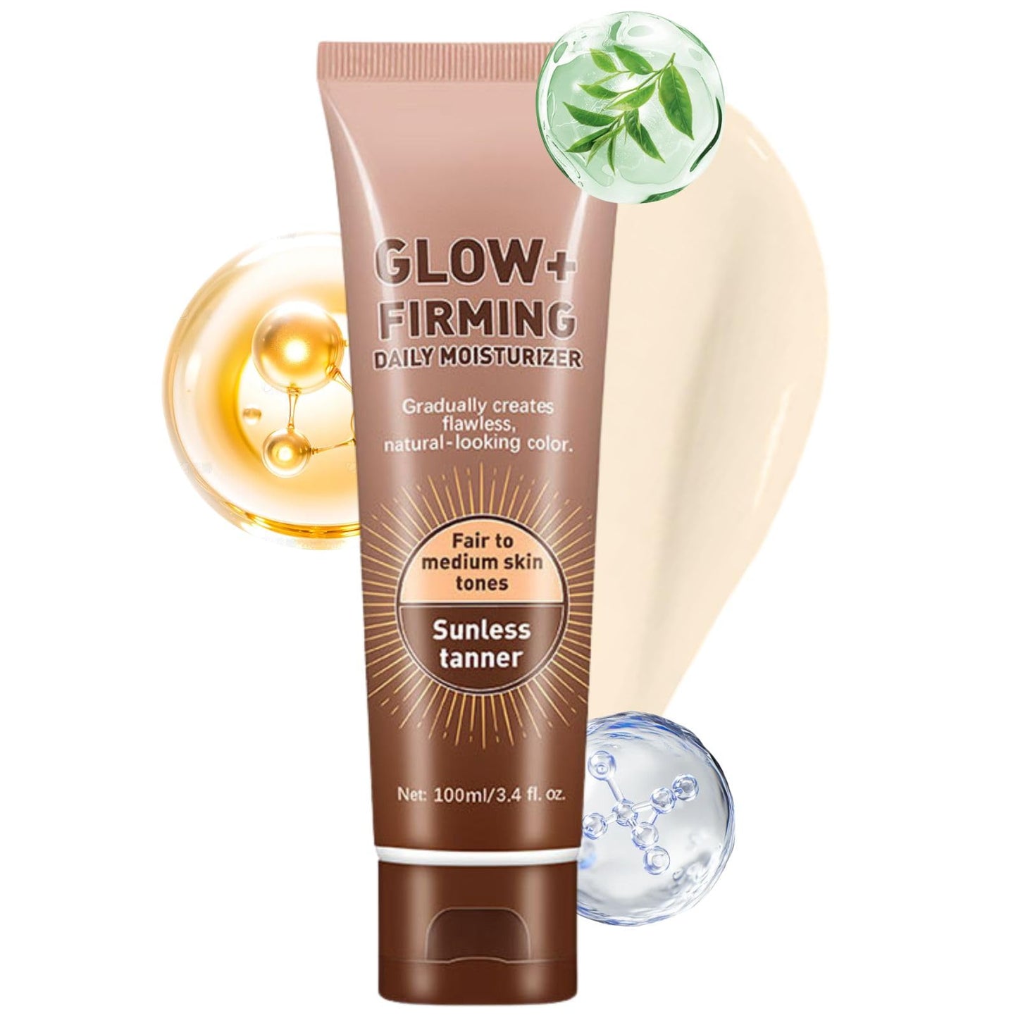 Tanning Moisturiser - Moisturizing Sunless Self Tanning Lotion - Fair to Medium Skin Tones - Natural Glow +Firming Daily Moisturizer for Body - Tanning Accelerator Moisturizer For Face & Body Brown