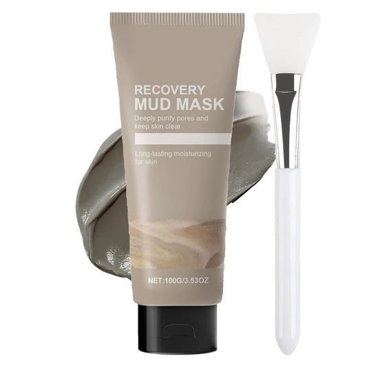 Recovery Mud Mask - Korean Glass Skin Face Mask - Deep Cleansing & Hydrating Face Mask for Clear, Radiant Skin - Purifies Pores, Long-Lasting Moisture, Suitable for All Skin Types(Brush Included)