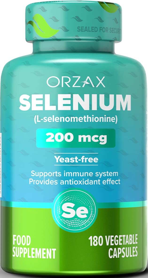 ORZAX Selenium 200mcg Capsules - L-Selenomethionine for Immune System Health & Thyroid Support - Antioxidants Supplement for Women and Men (180 Veg Capsules)