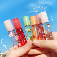 Dulele 6 Pcs Hydrating Fruit-Flavored Lip Oil Set, Long Lasting Transparent Moisturizing No-Sticky Plumping Lip Gloss, Colorless Lip Care Kit(Peaches, Orange, Avocado, Strawberry, Watermelon, Coconut)
