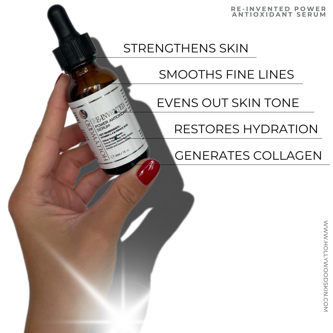 hollywoodskin 2023 Award-Winning Ferulic Acid Serum - with 20% Vitamin C + E, Retinol & Double Weight Hyaluronic Acid. Brightening, Anti-Age, Photo Damage. 30ml