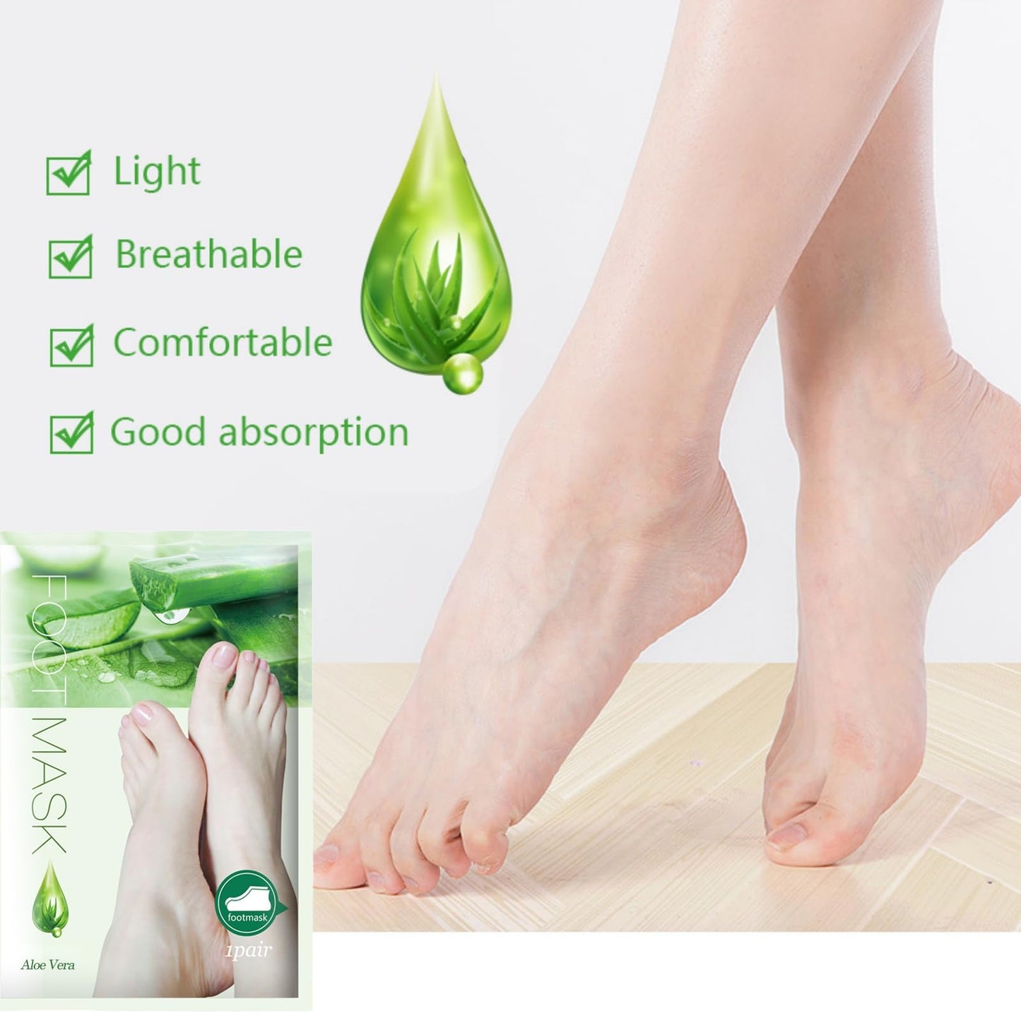 Ruojiar 4 Pairs Natural Aloe Vera Gel Foot Mask,Exfoliating Foot Peel Mask,Aloe Vera Peeling Foot Mask,Aloe Moisturizing Feet Peeling Mask,Foot Peel Mask for Hard Skin,Effective Exfoliating Feet Peeling Socks