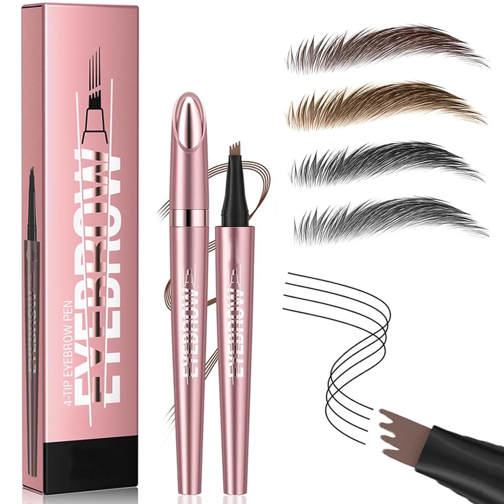 ZDHSOY Magic Eyebrow Pencil - 2024 New Magic Eyebrow Microblading Pen/Upgrade 4-Tipped 3D Waterproof Microblading Eyebrow Pencil Contouring Pen for Natural Eyeliner Makeup (01 Light Brown)