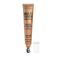 Rimmel Multi-Tasker Wake Me Up Foundation & Concealer 065 Rose Honey, Depuffs & Brightens Dark Circles, Metallic Cooling Applicator, Caffeine & Victamin C, 2% Niacinamide, Vegan, Cruelty free