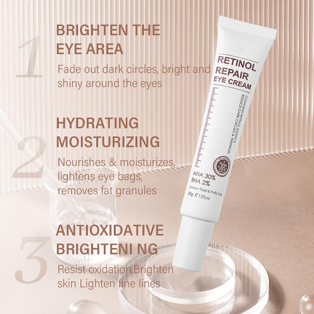 YUYUE-YY Retinol Eye Cream, Retinol Serum Eye Cream for Dark Circles and Puffy Eyes, Eye Cream with Retinol & AHA 30% & BHA 2% & Hyaluronic Acid for Fine Lines & Wrinkles Saggy Skin Puffy Eyes