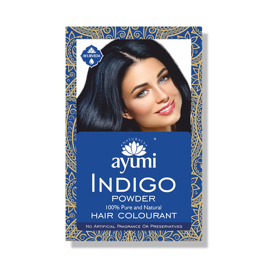 Ayumi Organic Indigo Powder | Combats Hair Damage & Prevents Hair Fall | Dark Blue hair dye | 100% Natural Hair Dye No chemicals Hair Colour Mask| Colouring Powder with Scalp Nourishment | 100g