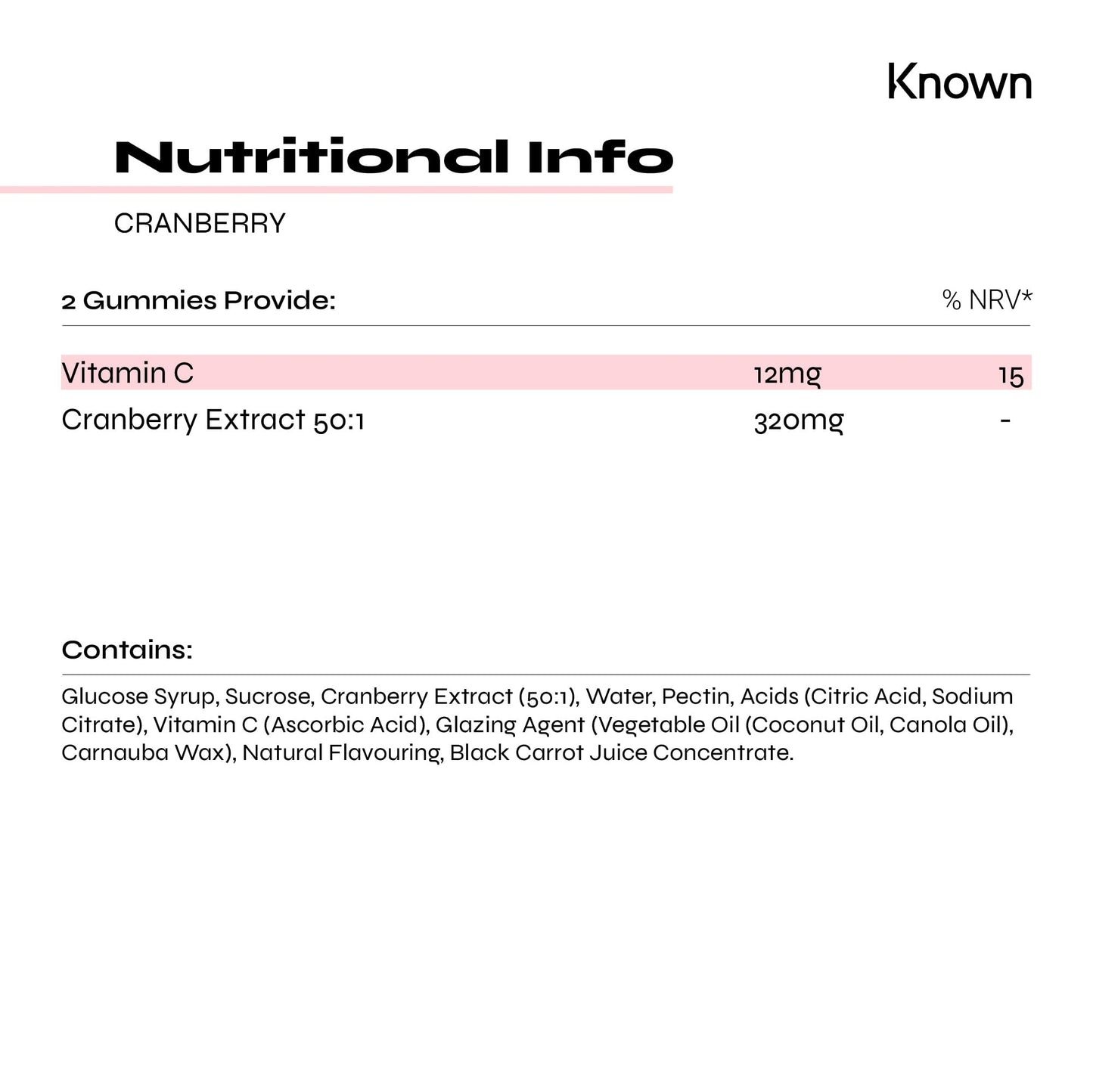 Vegan Cranberry Gummies by Known Nutrition | Natural Cranberry Support | Delicious Natural Cranberry Flavour | 60 Two-a-Day Vegan Vitamin Gummies (One Month’s Supply)