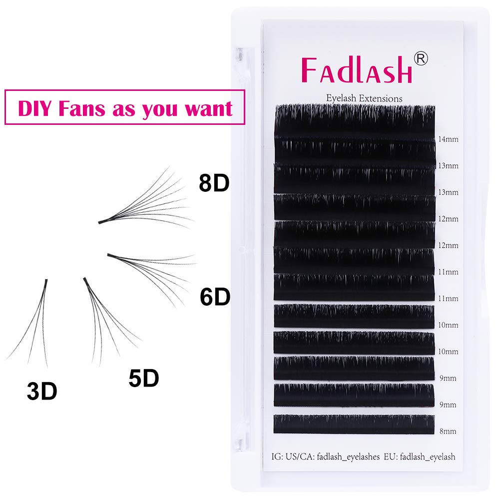 FADLASH Fadlash Easy Fan Lashes D Curl 0.07 8-14mm Mixed Length Russian Lashes Natural Look Self Fanning Eye Lashes Automatic Blooming Russian Eyelashes Extensions(0.07-D-814)