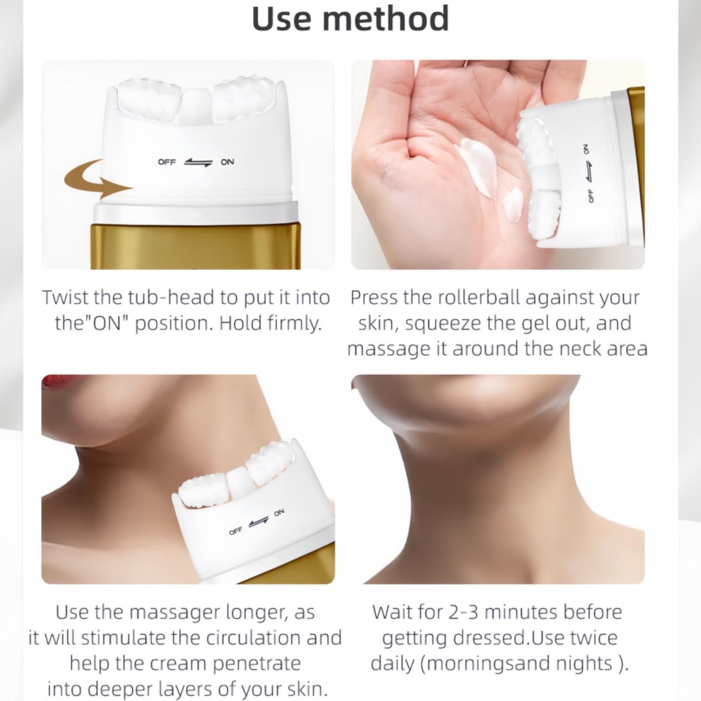 OunTechGlory AH-8 Firming Neck Cream with Hexapeptide for Tightening, Lifting, and Reducing the Appearance of Wrinkles, Fine Lines, and Double Chin - Contains Double Roller for Firming and Lifting Skin