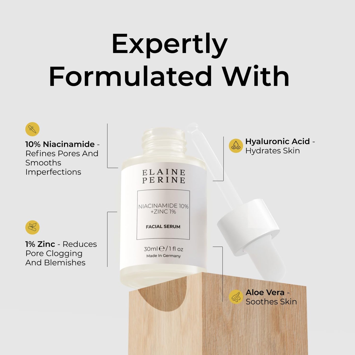 ELAINE PERINE PARIS NIACINAMIDE 10% + ZINC 1% SERUM for large pores and blemished skin 30ml - by Elaine Perine Made in Germany