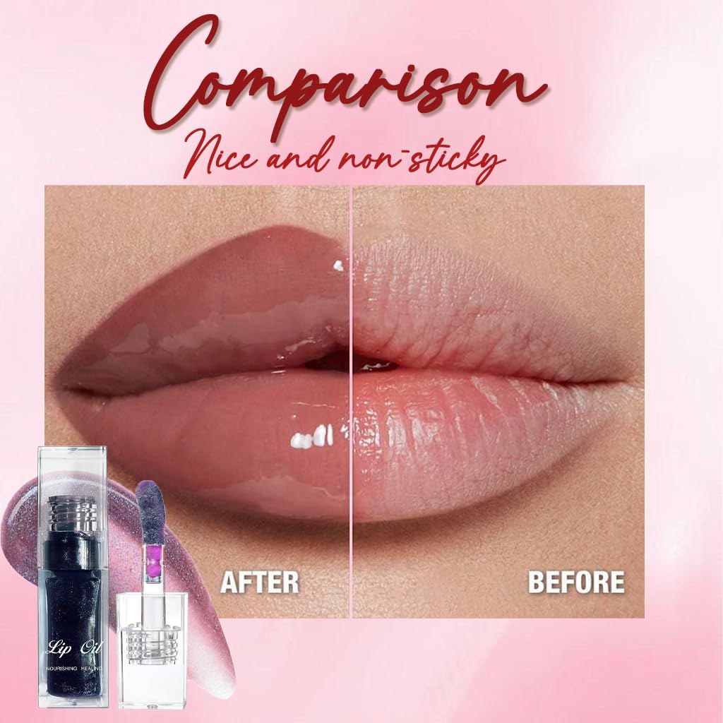 YUYUE-YY Colour Changing Lip Oil, Magic Colour Changing Lip Oil, Plumping Lip Gloss, Glitter Lip Gloss, Hydrating Glitter Shine Liquid Lipstick Moisturizing Lip Care Lip Gloss for Teenage Girls (3#Black Pearl)