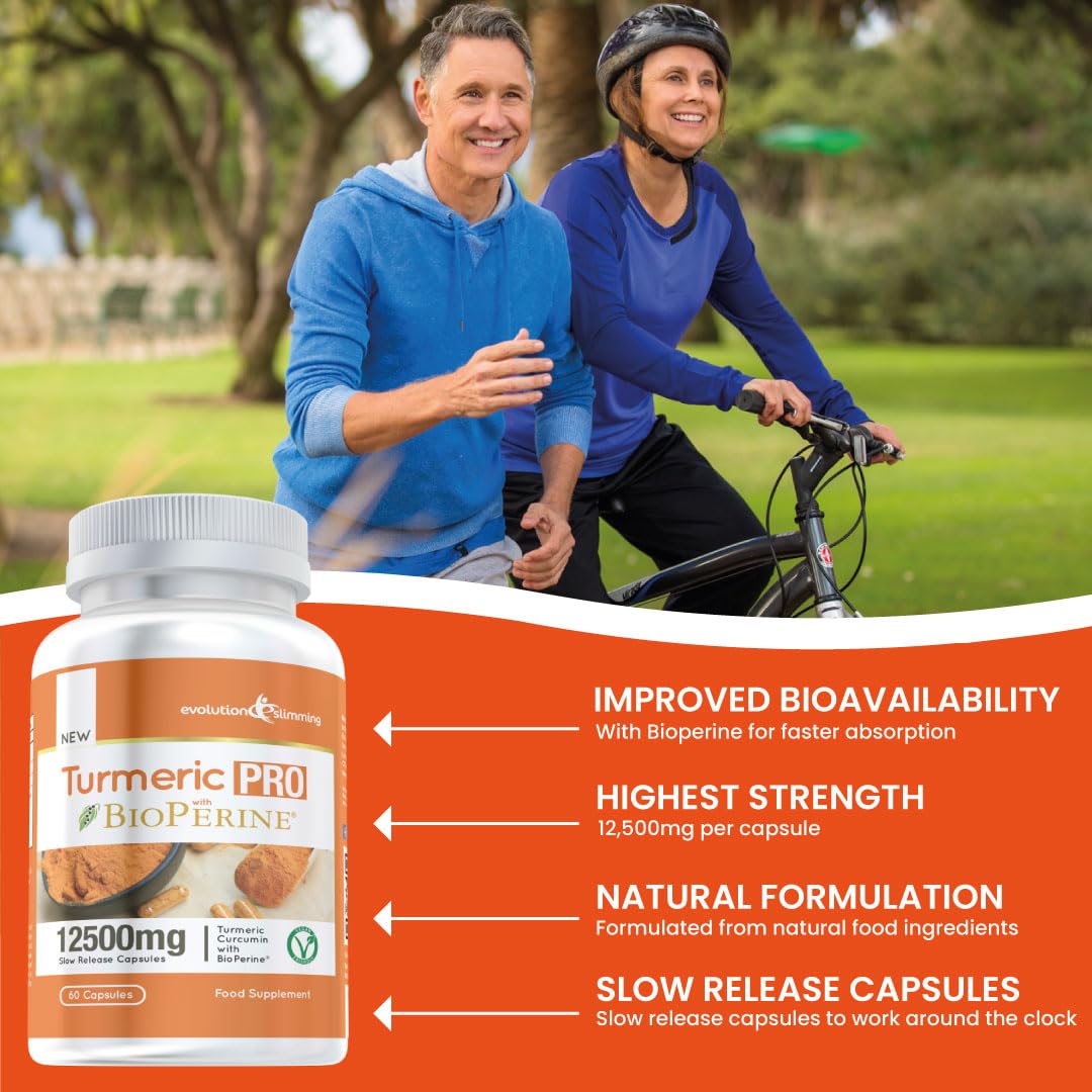 Evolution Slimming Turmeric Pro with BioPerine® 12,500mg 95% Curcuminoids, Suitable for Vegetarians, 60 Capsules - Advanced Tumeric Capsules