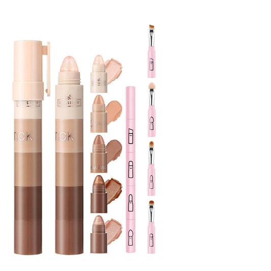 ExcellaElite Eyeshadow Stick,5 Color Cream Eyeshadow Pencil Metallic Eye Shadow Stick Pen Shimmer Cream with 4-in-1 Brush for Women's Face and Eyes Makeup