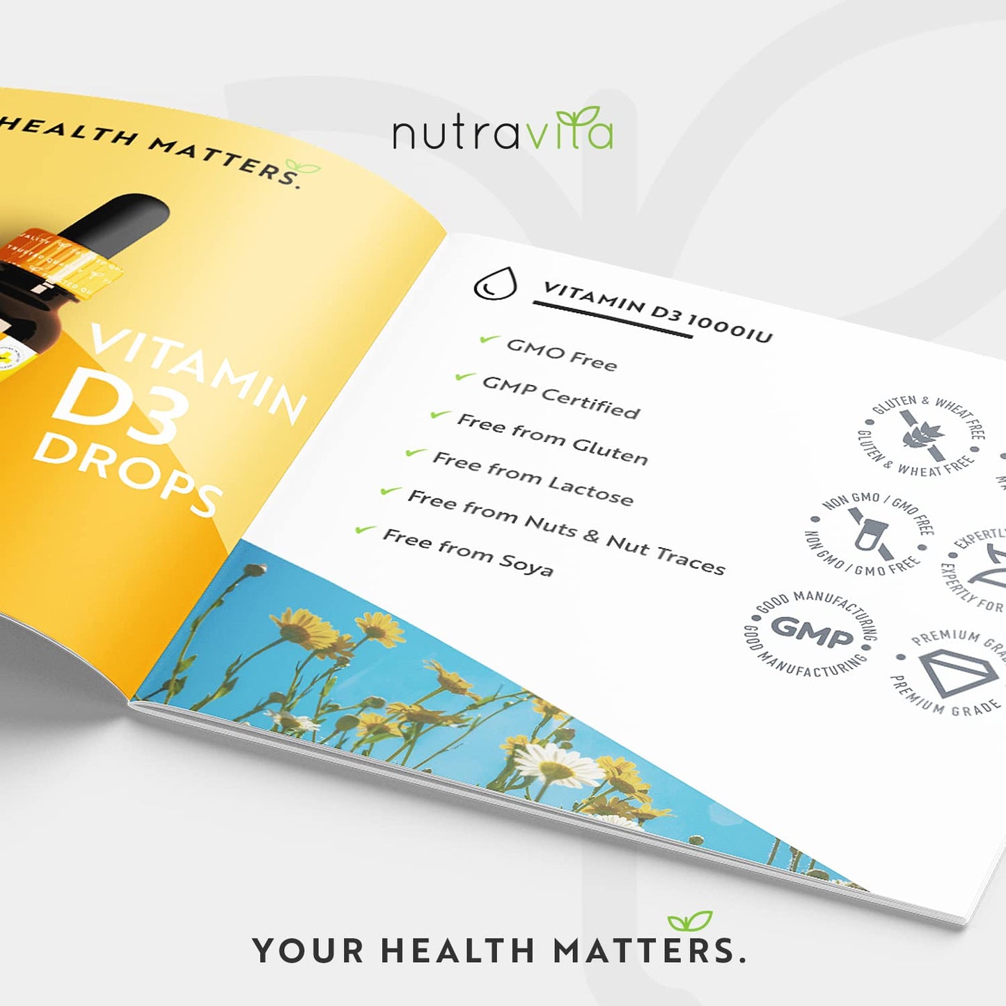 Vitamin D3 Drops 60ml (2000 Drops) – Vitamin D 1000IU per Drop – Flexible Dose of Liquid Vitamin D Supplement – Supports Normal Bones, Immune System & Calcium Absorption - Made by Nutravita