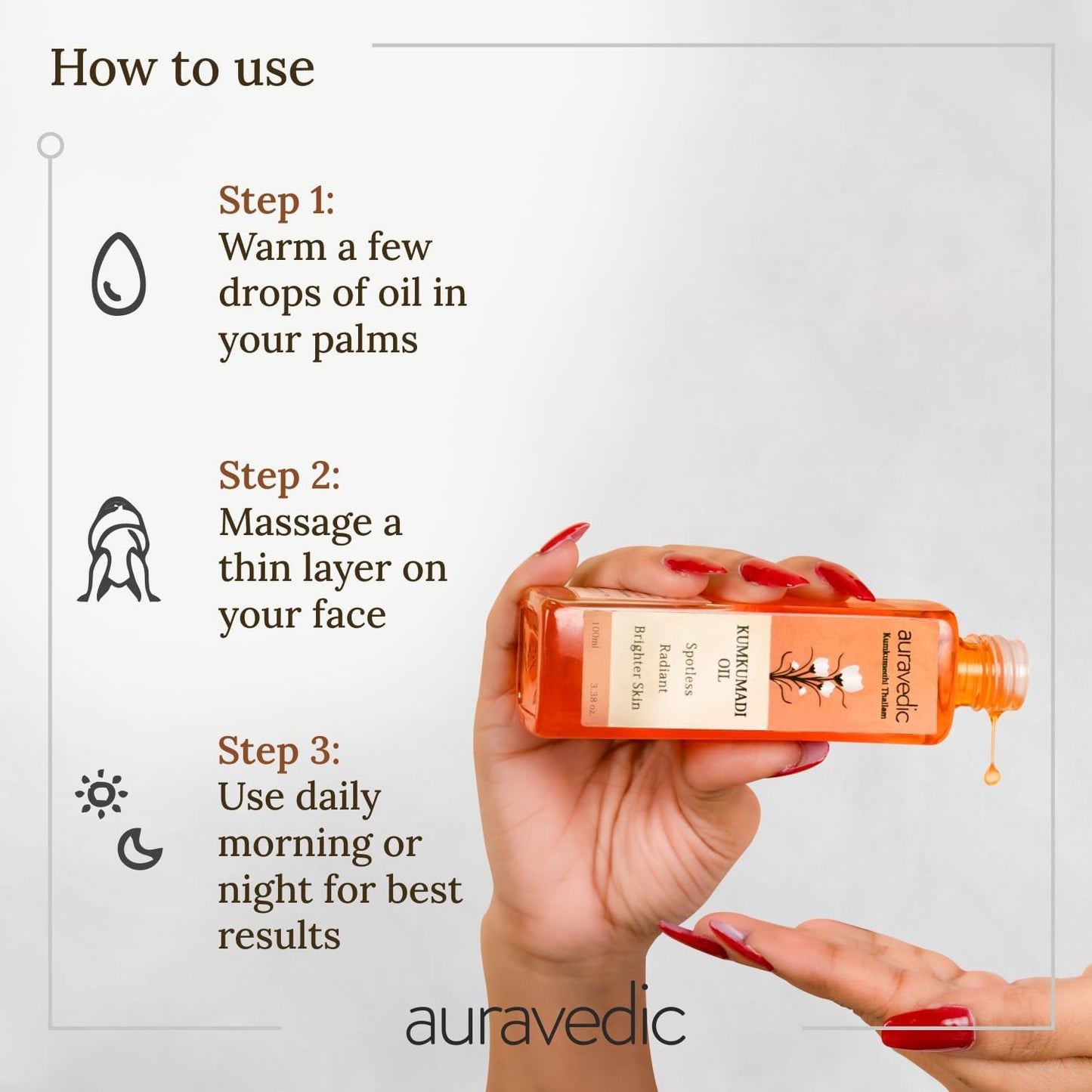 Auravedic Kumkumadi Oil, 100 Ml. Kumkumadi Face oil for Glowing Skin