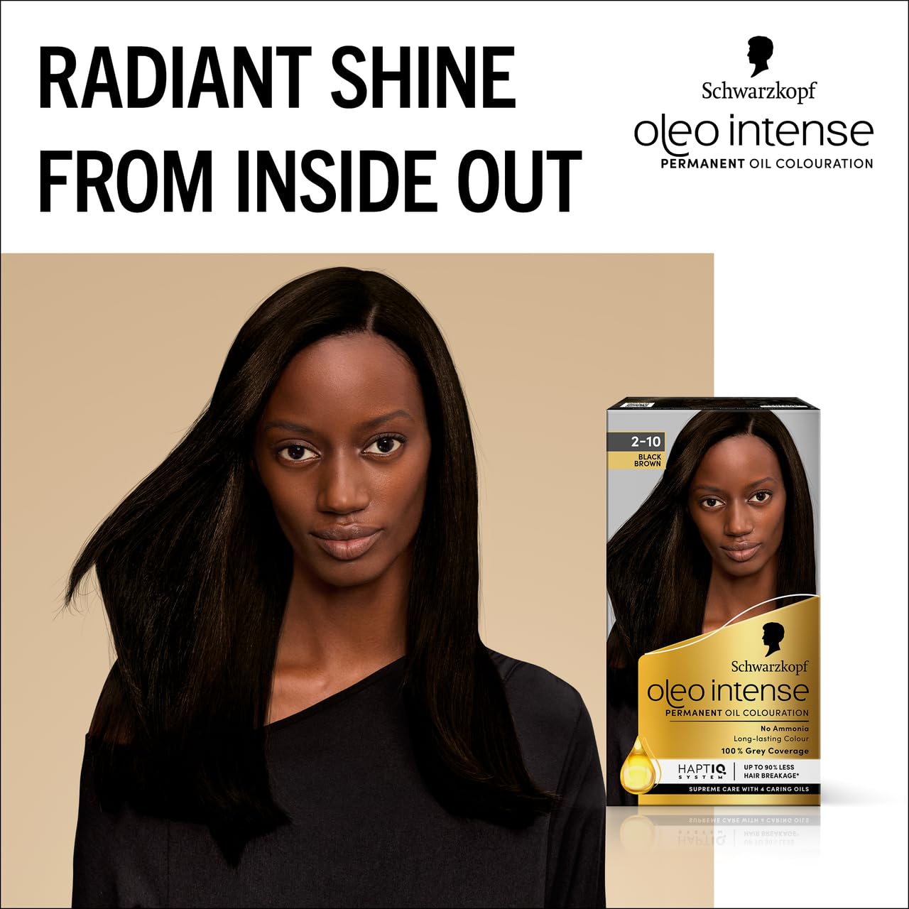 Schwarzkopf Oleo Intense Permanent Oil Colour 2-10 Black Brown Hair Dye, 100% Grey Coverage, Conditioner with HaptIQ System, Long-Lasting Colour, Ammonia Free Hair Dye