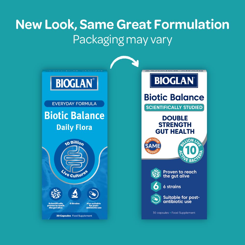 Bioglan Biotic Balance Daily Flora | 10 Billion | CFU | 6 Strains | Live Cultures | 30 Capsules