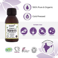 Ayumi, Organic Neem Oil, Promotes Healthy Glowing Skin, with Vitamin E, 1 x 100ml