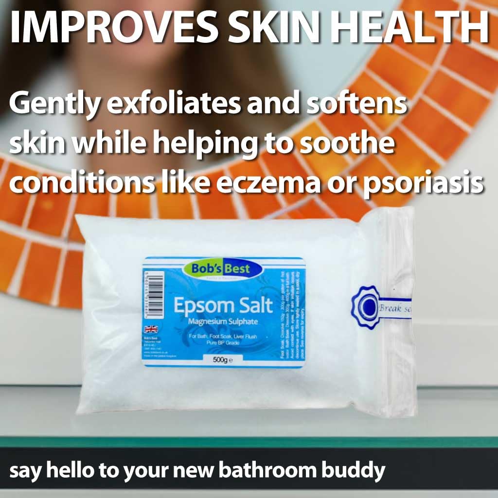 Bob's Best Pure Epsom Salts 500 Grams for Bath or Foot Soak - BP Grade Magnesium Sulphate Supports Muscle Recovery, Reduces Stress & Promotes Relaxation