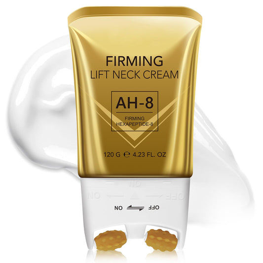 ThamGlow AH-8 Firming Neck Cream, Neck Firming Cream For Loose Skin, With Massage Roller - Tightening Treatment For Sagging Skin, Reduces Lines & Improves Elasticity