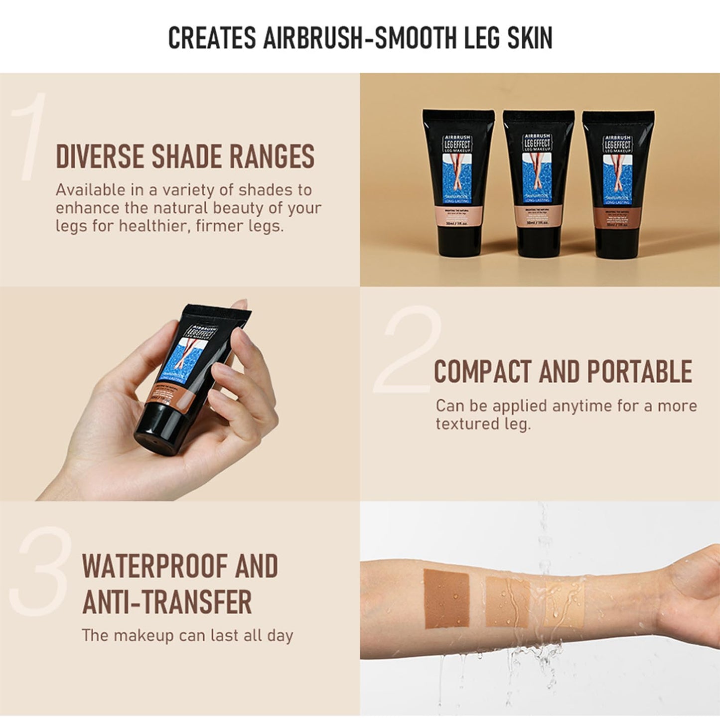 SHEBEEDO Leg Makeup Waterproof,Leg Vein Concealer,Leg & Body Scar Concealer,Tattoo Cover Up Makeup,Travel Size Body Makeup for Legs,Leg Makeup Lotion,Full Coverage Concealer,Light Makeup Concealer (02# 30ml)
