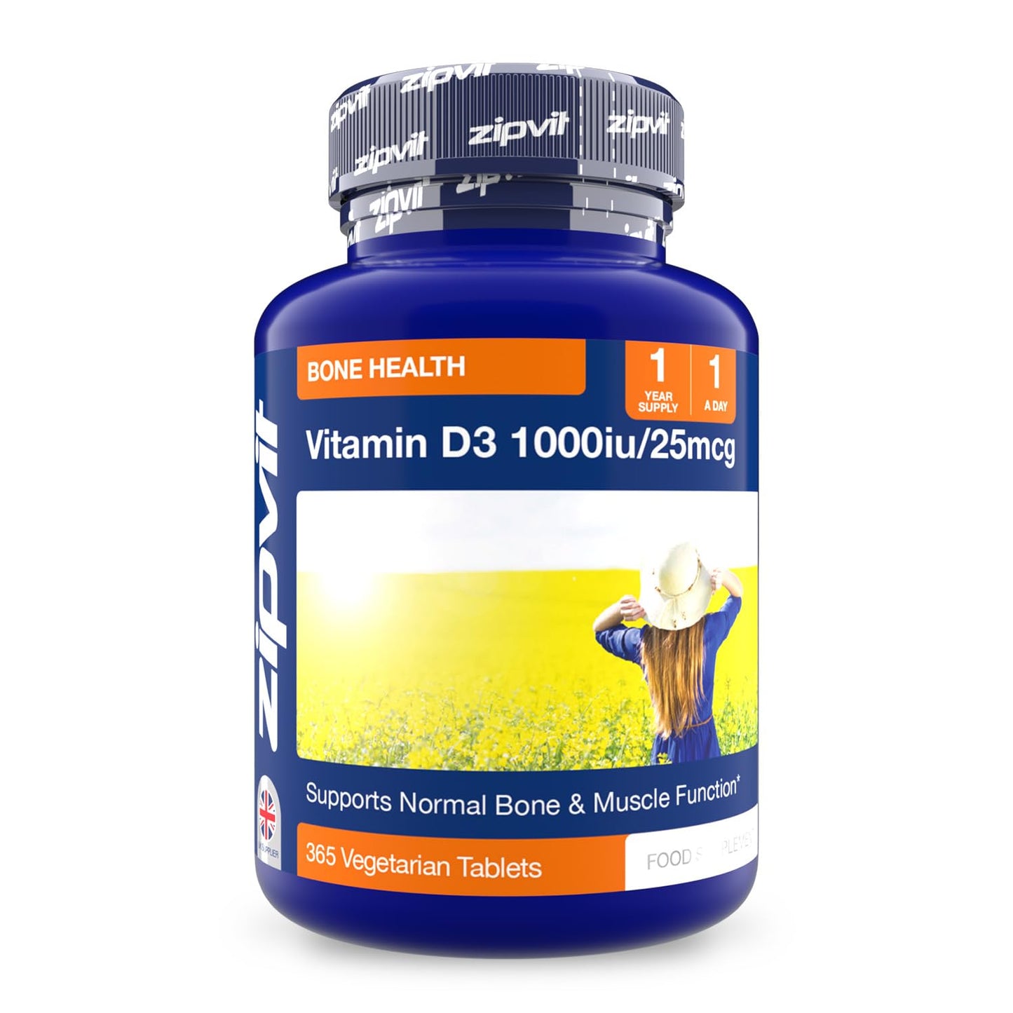 Zipvit Vitamin D 1000IU, 1 Year Supply, 365 Vegetarian D3 Tablets, High Absorption, Easy-to-Swallow Vitamin D Tablets for Immune, Bone & Muscle Health