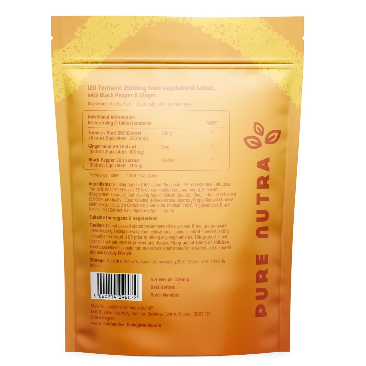 Turmeric 2500mg with Ginger and Black Pepper from Pure Nutra Brand 120 Tablets x 1|4 Months Supply