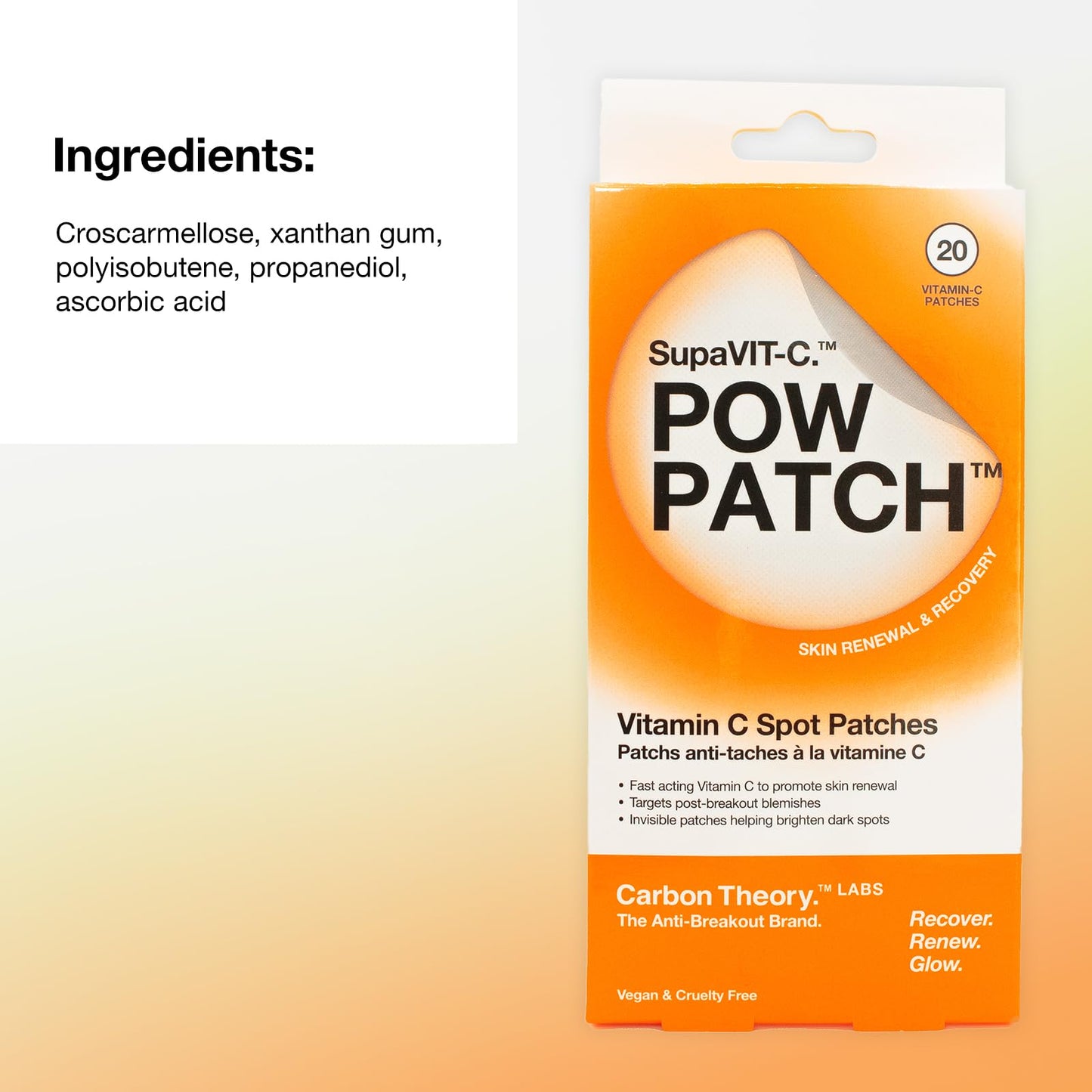 Carbon Theory SupaVIT-C Pow Patch - 20 x Pimple Patches with Vitamin C - Spot Treatment Acne Patches - Whitehead Remover and Blemish Patches - Vegan Acne Treatment