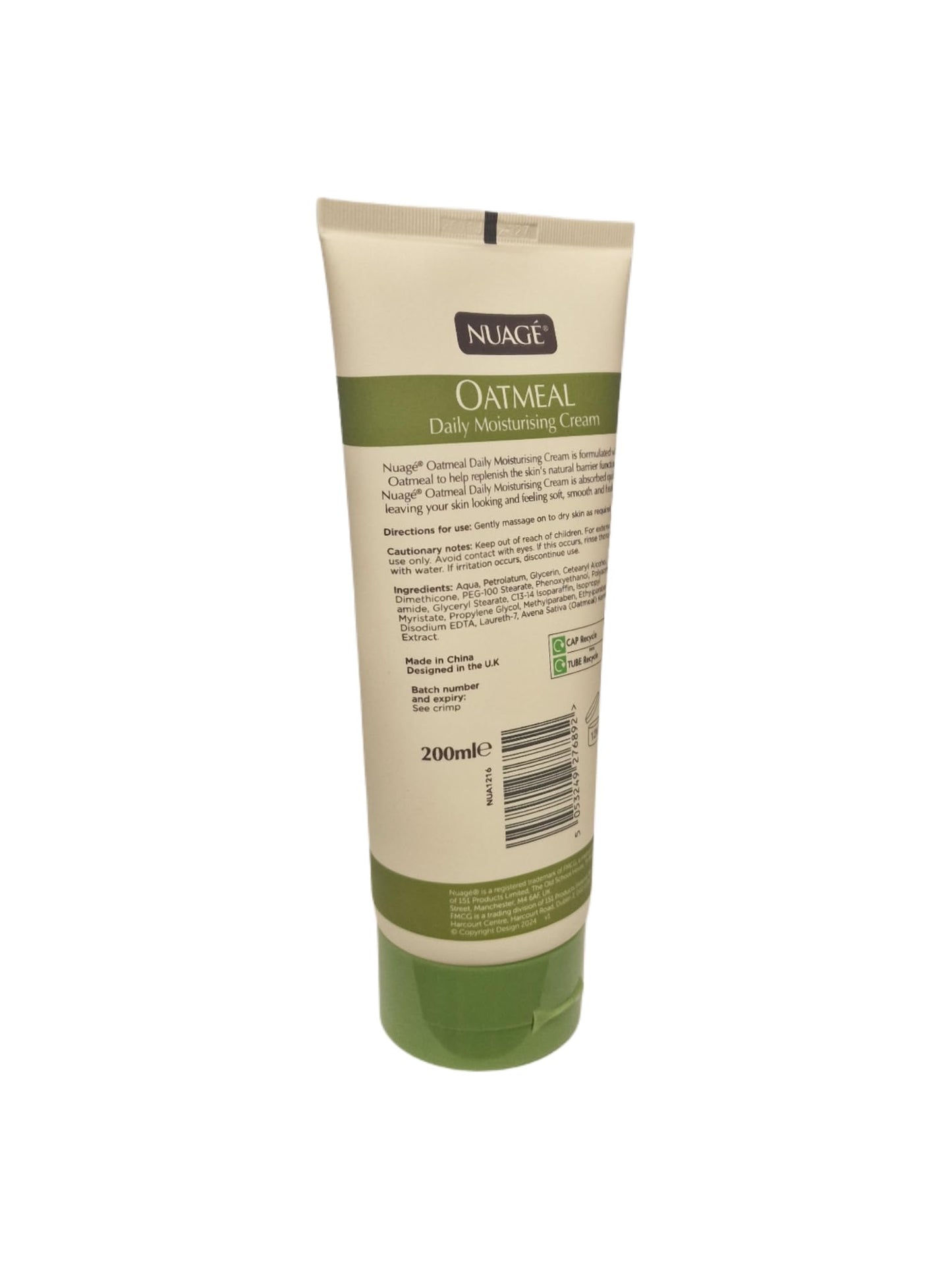 Nuage Oatmeal Daily Moisturizing Cream for All Skin Types with Soothing Oatmeal Extracts, Hydrating and Nourishing Formula, 200ml Tube