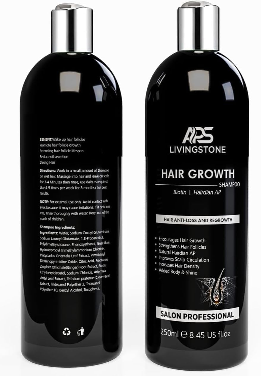 APS Livingstone Hair Growth & Anti-hair fall Shampoo with Caffiene, Biotin, and Argan Oil- Silicon & Paraban Free-Treatment for Women's and Men's Advanced Hair Thinning-Purely Vegan