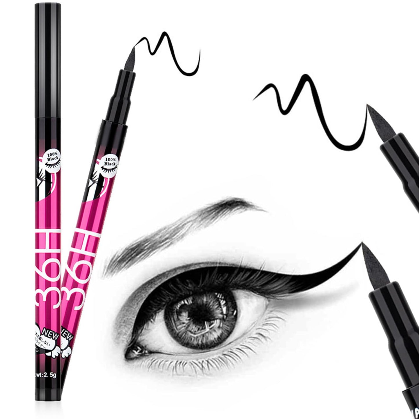 Generic 2025 Upgraded Liquid Eyeliner Pen, 36H Long-Lasting 5D Waterproof Eyeliner Pen, Black Smudge-Proof High Pigment, Includes 10 Eyeliner Stencil Stickers for Perfect Application, All-Day Wear, Quick-Dry