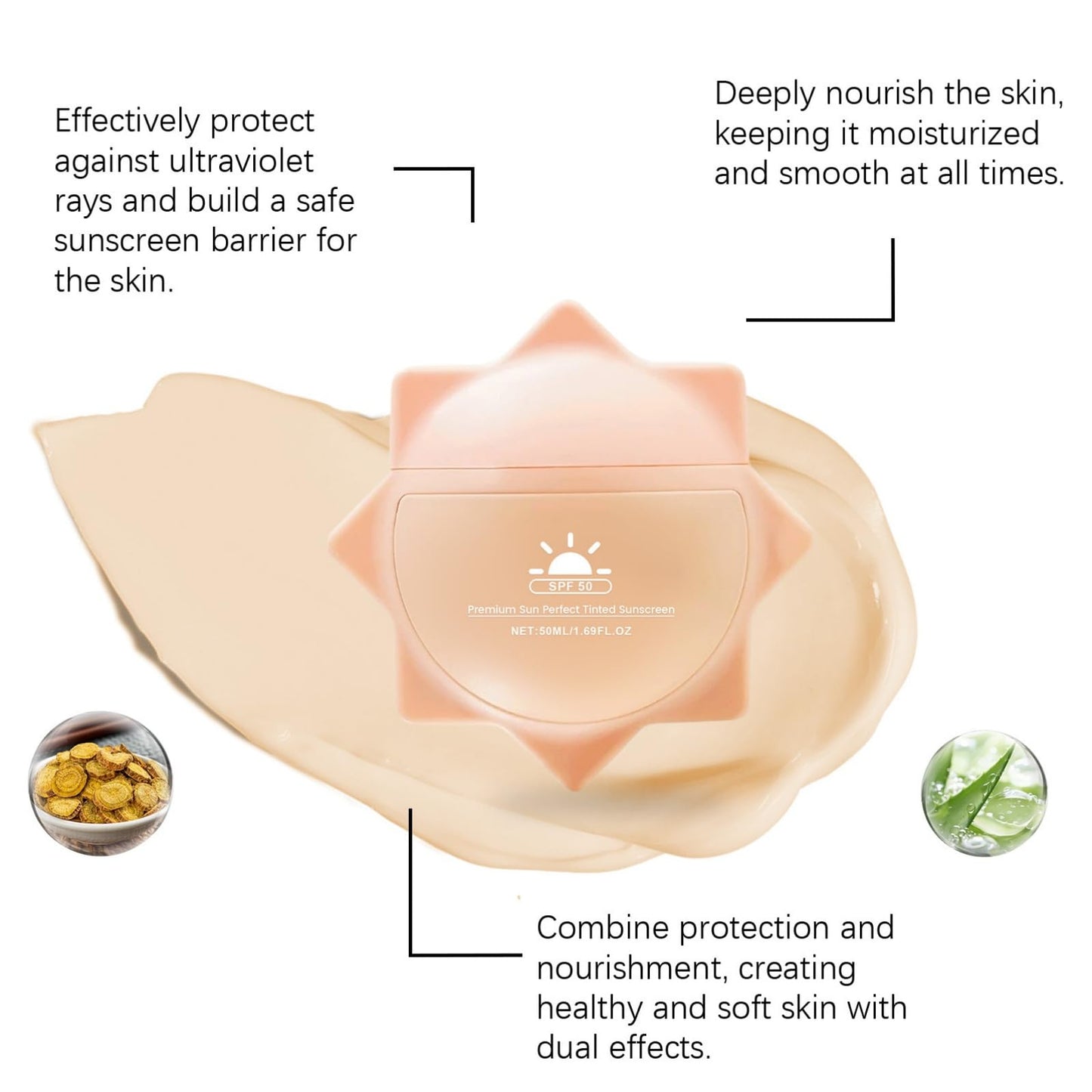 Ruojiar Premium Sun Perfect Tinted Sunscreen,Tinted Sunscreen SPF 50,Tinted SPF 50 Face Moisturiser,Factor 50 Tinted Moisturizer for Face&Body,Sun Cream,Natural Coverage,Light and Breathable,Non Greasy