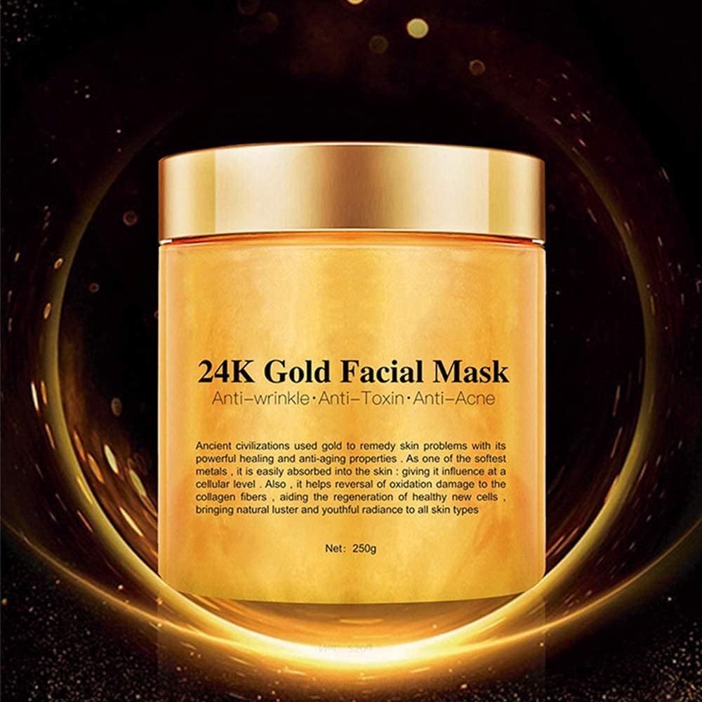 Chenkxin 24K Gold Facial Mask, Gold Peel Off Mask, Rejuvenating Collagen Face Mask For Flawless Skin, Reduces Fine Lines & Wrinkles, Clears Acne, Minimizes Pores, Moisturizes & Firms Up Your Skin, 250g
