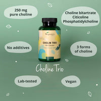 Choline Complex Vegavero® | 3 Forms: Bitartrate, CDP & Phosphatidyl | NO Additives, Lab-Tested | 90 Capsules | Vegan