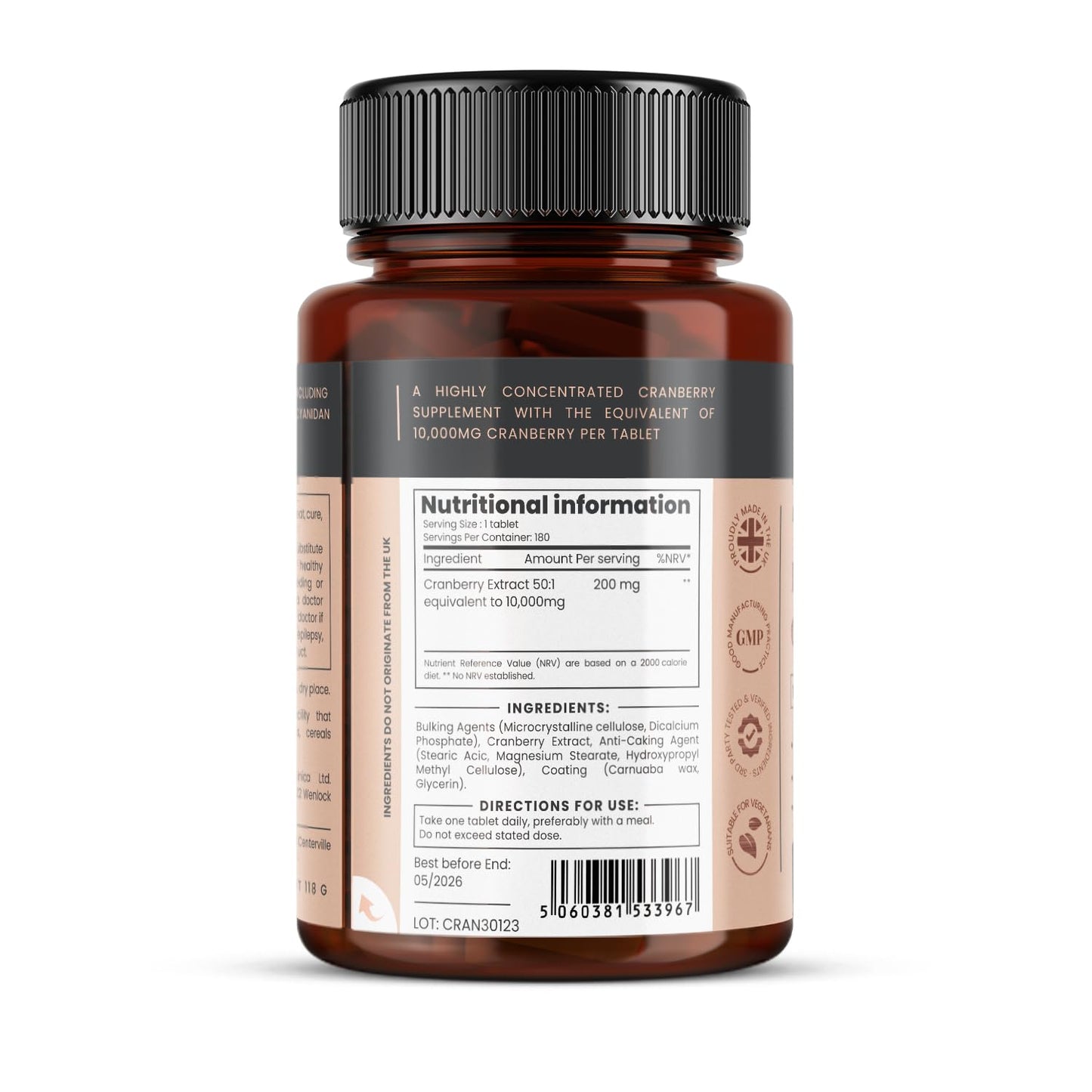 Pureclinica Double Strength Cranberry Extract 10,000mg x 180 Ultra Concentrated Tablets - 6 Months Supply!