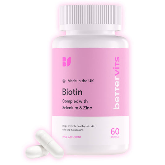 Bettervits Biotin | Potent 12,000mcg | Includes Zinc & Selenium | Hair & Nails | Supports Metabolism | Immunity | Antioxidant