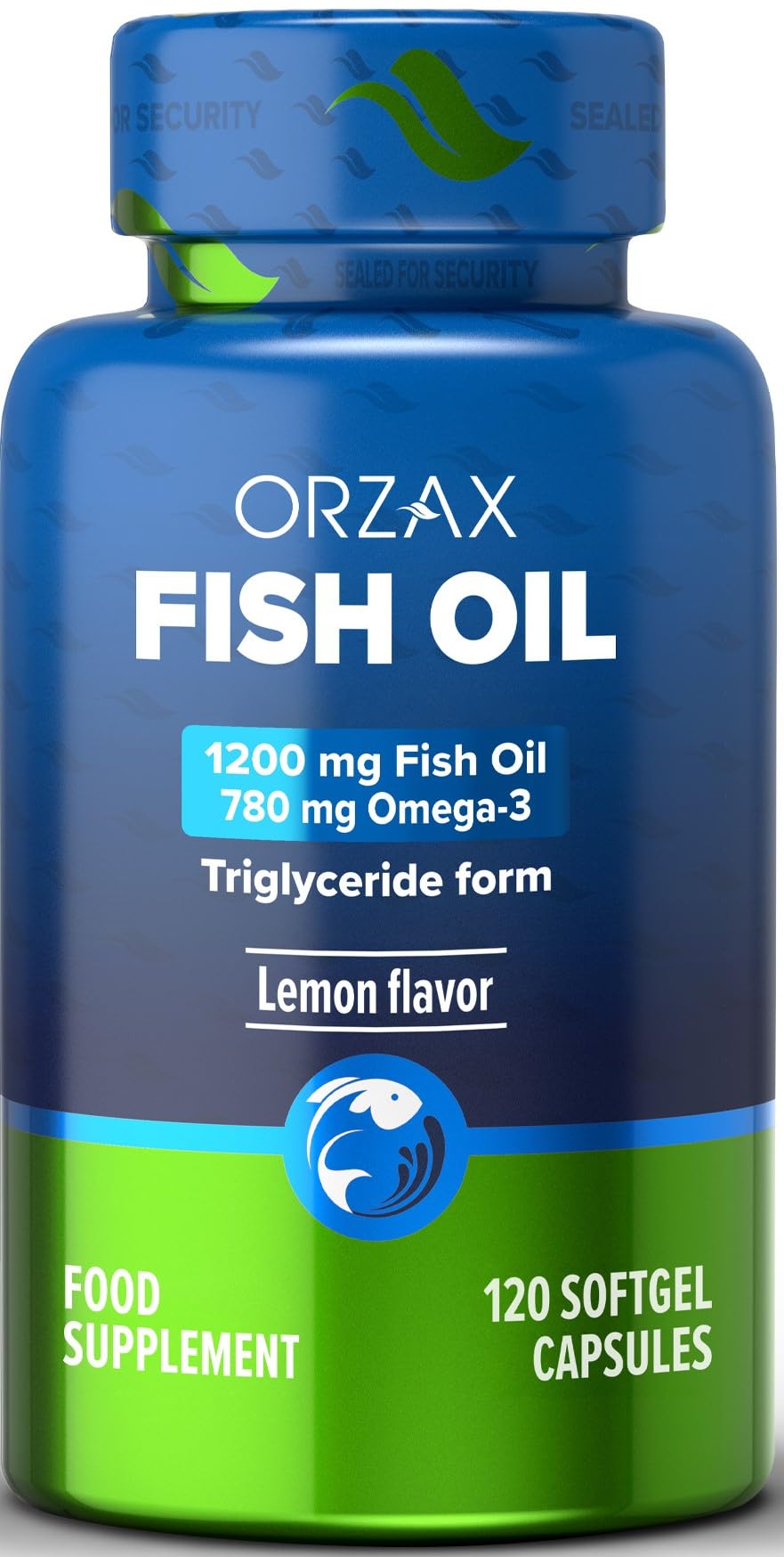 Orzax Fish Oil 1200 mg, EPA&DHA, Triglyceride Form Burpless Omega 3, Lemon Flavor, Supports Heart, Brain, Eyes, and Joints, 120 Softgels,60 Day Supply