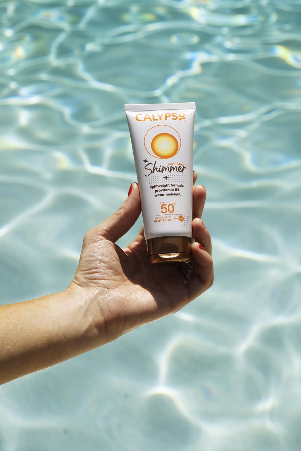 Calypso Shimmer Sun Lotion SPF50 + | Very High UVA + UVB Protection, Water Resistant, Shimmering Sun Protection for Face and Body, 100ml