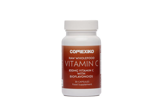 CORREXIKO Raw Vitamin C Supplement Tablets - 850mg Vitamin C Complex with Bioflavonoids - High Strength Ascorbic Acid - Strengthens Collagen Matrix - Supports Immunity - 30 Capsules, 1 Month Supply