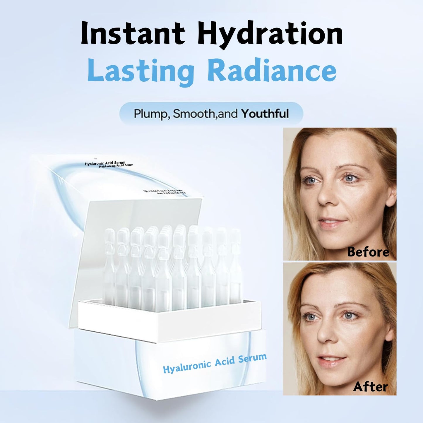 3% Ultra Hydrating Serum 3% Hyaluronic Acid Smoother Skin, Anti-Aging serum for face Single-Use Vials Skincare, Pre-makeup SkinCare, Hyaluronic Acid for Face Erasing Fine Lines and Wrinkles 1.2ml*30